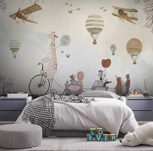 Fototapeta Mural przedstawiający zwierzęta jadące pociągiem, Fototapety Dziecięce, Popularne Fototapety, u08348 - Tapeko.pl