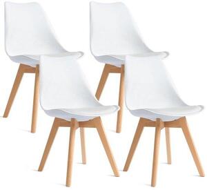 Zestaw 4 krzeseł do jadalni Unyqoos® – nowoczesny design w stylu retro, białe, ergonomiczne siedziska (skóra syntetyczna), wyprofilowane oparcie z tworzywa sztucznego, solidne nogi z drewna bukowego