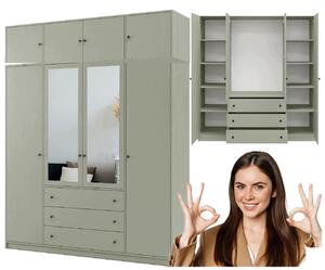Szafa lux z nadstawką lustrem 4-drzwiowa 3 szuflady eukaliptus 196cm SIENA