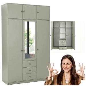 Szafa lux z nadstawką lustrem 3-drzwiowa 3 szuflady eukaliptus 149cm SIENA