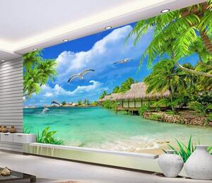 Fototapeta Plaża z chatką i kilkoma ptakami, Fototapety design, Popularne Fototapety, u26969 - Tapeko.pl