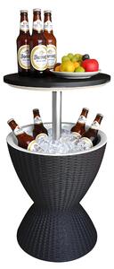 Stolik pomocniczy Relaxdays z funkcj chodzenia, 30 l, Cool Bar, wys. x rednica: 57 x 48,5 cm, regulowana wysoko, rattan, stolik barowy, czarny