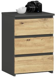 Loftowa szafka nocna z 3 szufladami grafit + dąb artisan F3-R62