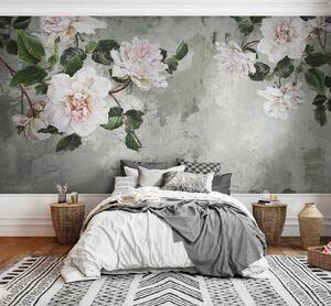 Fototapety Kwitnące gałęzie na tle odrapanej ściany, Fototapety Kwiaty, u37301 : Uwalls.pl