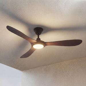 Wentylator sufitowy zewnętrzny LED Lucande Winrod, ciemne drewno, ściemniany Winrod Lucande, możliwość ściemniania, ciemne drewno, tworzywo sztuczne, nowoczesny