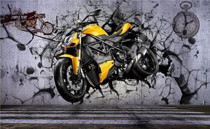 Fototapeta Żółty motocykl na ścianie, Fototapety design, Popularne Fototapety, u37780 - Tapeko.pl