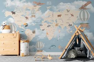 Fototapeta Mapa świata z różnymi zwierzętami i ptakami, Fototapety z mapami świata, Popularne Fototapety, u48123 - Tapeko.pl