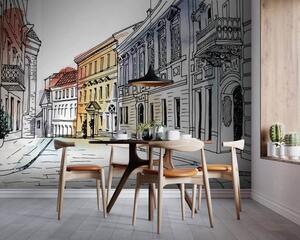 Fototapeta Rysunek ulicy z budynkami, Fototapety Architektura, Popularne Fototapety, u51062 - Tapeko.pl