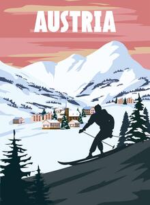 Ilustracja Austria Ski resort poster retro Alpes, VectorUp