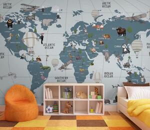 Fototapeta Mapa świata ze zwierzętami, Fototapety Dziecięce, Popularne Fototapety, u72588 - Tapeko.pl