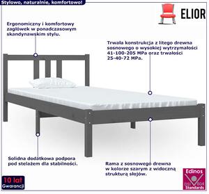 Szare sosnowe łóżko jednoosobowe 90x200 cm - Kenet 3X