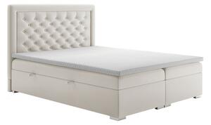 Dwuosobowe łóżko kontynentalne z materacem 200x200, pikowane, welurowe do sypialni - NOA kremowe