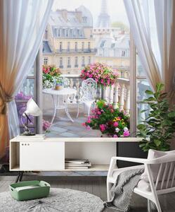 Fototapeta Balkon z widokiem na wieżę Eiffla, Fototapety Widok z okna, Popularne Fototapety, u79425 - Tapeko.pl