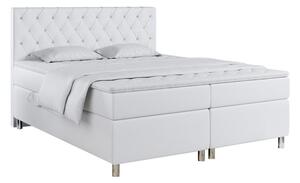 Duże, podwójne łóżko kontynentalne 180x200 w stylu glamour do sypialni - ROMA biała ecoskóra