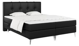 Duże łóżko kontynentalne z wysokim pikowanym wezgłowiem i sprężynowym materacem RINALDI czarna ecoskóra 200x200