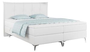Stylowe łóżko kontynentalne na nóżkach metalowych z przeszywanym wezgłowiem - ARTFUL 180x200 biała ecoskóra
