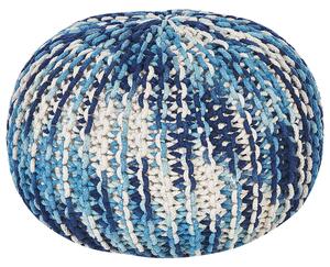 Bawełniany pleciony okrągły puf otoman biało-niebieski 50 x 35 cm Conrad Beliani