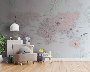 Fototapety Mapa świata dla dziewcząt w różowym stylu, Fototapety Mapy, Fototapeta Mapa Świata dla Dzieci, u79832 : Uwalls.pl