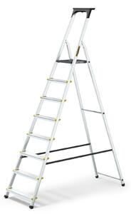 Drabest | Drabina składana - 8 stopni, nośność 150kg - aluminiowa, schodowa, antypoślizgowe nóżki, z półką