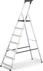 Drabest | Drabina składana - 7 stopni - udźwig 150kg - aluminiowa - antypoślizgowe nóżki - schodkowa - z półką