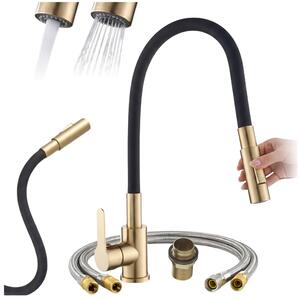 Granitan | Bateria kuchenna Reno – wysoko 680 mm – elastyczny wylew – zota bateria kuchenna – obrót o 360°