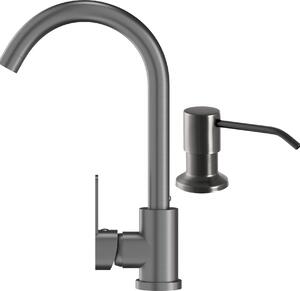 Granitan | Bateria kuchenna Prestige – kolor Gun Grey – wysoko 325 mm – obrót o 360° – dozownik myda