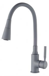 Invena Bateria Zlewozmywakowa Pogo Plus Szara, Jednouchwytowa z Elastyczn Obrotow Wylewk, Mieszacz Ceramiczny 35mm