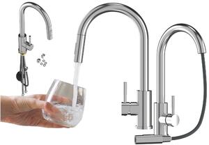 Granitan | LOSETO – bateria kuchenna – wysuwana wylewka – 2 rodzaje strumienia – chrom – stal nierdzewna – gowica ceramiczna