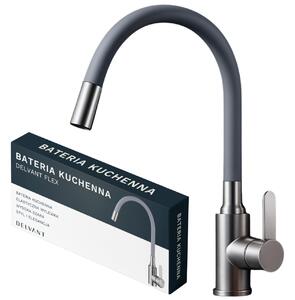 DELVANT FLEX Bateria kuchenna z elastyczn wylewk, 360° obrotowa bateria zlewozmywakowa, nablatowa, stojca, jednouchwytowa bateria do zlewu, szara