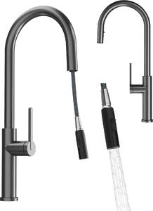 Granitan | Bateria kuchenna Prati – Gun Grey – cakowita wysoko 53 cm – wysuwana wylewka – bateria dwufunkcyjna