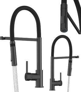 Granitan | Bateria kuchenna – elastyczna wylewka – czarna – obracana o 360° – wysuwana – kolor metaliczny Gun Grey