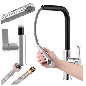 Granitan | LINEA – bateria kuchenna – wysuwana wylewka – obrót o 360° – czarna – gowica ceramiczna