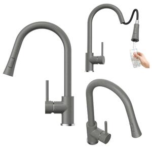 Granitan | LIBRA – bateria kuchenna – wysuwana wylewka – obrót o 360° – szara – mosina – gowica ceramiczna