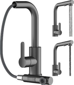 Granitan | EBRO – bateria kuchenna – wysuwana wylewka – obrót o 360° – czarna – stal nierdzewna – gowica ceramiczna