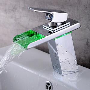 Armatura azienkowa Kran azienkowy Bateria umywalkowa Bateria z owietleniem zmieniajcym kolor na 3 barwy i efektem wodospadu Umywalka Jednorczna bateria RGB