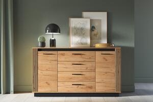 Komoda z szufladami Clawi 06 - 160 cm - dąb craft złoty / czarny