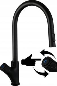 Granitan | Bateria kuchenna – system Press Pull-out – czarna – obrót o 360° – wysuwany wylew – mosidz