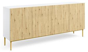 Komoda Nicole 200 cm czterodrzwiowa - biały / dąb artisan / złote nóżki
