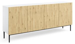 Komoda Nicole 200 cm czterodrzwiowa - biały / dąb artisan / czarne nóżki