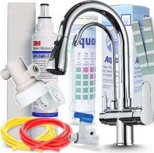 Bateria kuchenna Ari Nordic 3-drogowa, chromowana, z filtrem do wody pitnej 3M AP2-C405-SG – podblatowy system filtracji wody z wysuwan wylewk