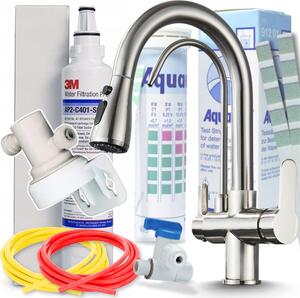 Bateria kuchenna Ari Nordic 3-drogowa ze stali nierdzewnej szczotkowanej z filtrem do wody pitnej 3M AP2-C405-SG – podblatowy system filtracji wody