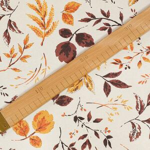Goldea tkanina dekoracyjna loneta - brązowe i pomarańczowe liście - szer. 140cm 140 cm