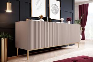Komoda Nicole 200 cm czterodrzwiowa z ryflowanym frontem - antyczny róż / złote nóżki - Limitowana oferta