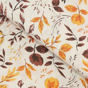 Goldea tkanina dekoracyjna loneta - brązowe i pomarańczowe liście - szer. 140cm 140 cm