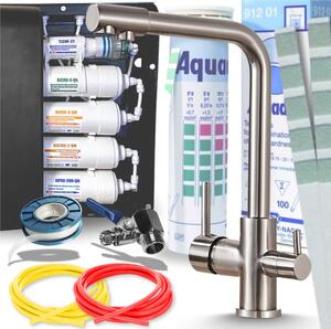 Ari Venom 1 – 3-drogowa bateria kuchenna ze szczotkowanej stali nierdzewnej z 5-stopniowym systemem filtracji wody oraz podblatowym filtrem do wody pitnej
