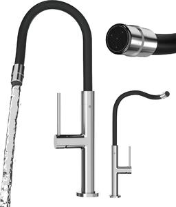 Granitan | Bateria kuchenna Oti – srebrna – regulowana wysoko 38–48 cm – elastyczny wylew – standardowy otwór montaowy 35 mm