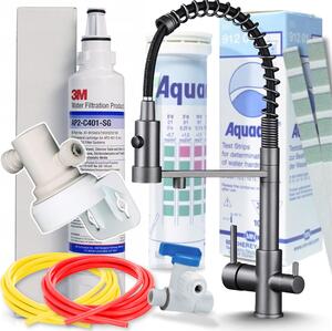 Bateria kuchenna Ari 3-drogowa w kolorze grafitowo-antracytowym z filtrem do wody pitnej 3M AP2-C405-SG – podblatowy system filtracji wody do kuchni