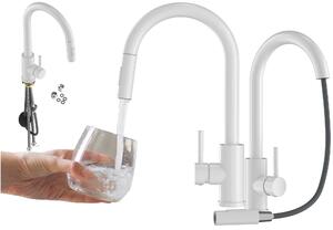 Granitan | LOSETO – bateria kuchenna – wysuwana wylewka – 2 rodzaje strumienia – biaa – stal nierdzewna – gowica ceramiczna