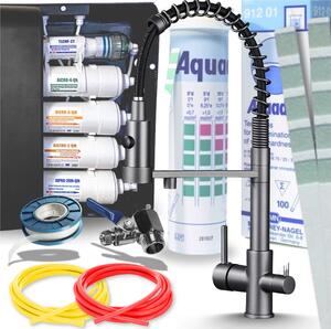 Bateria kuchenna trójdrona Ari Solid Spring z filtrem wody, elastyczna wylewka 360, grafit antracyt, mosina