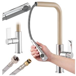 Granitan | LINEA – bateria kuchenna – wysuwana wylewka – beowa – gowica ceramiczna